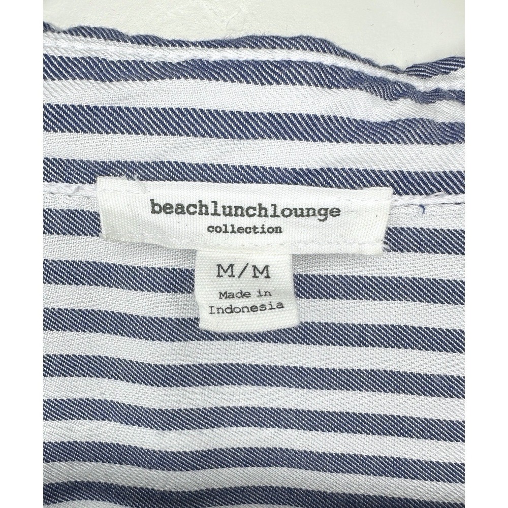 Beach Lunch Lounge Striped Short Sleeve Blouse Size M Blue Rayon Nautical Summer - Picture 13 of 15